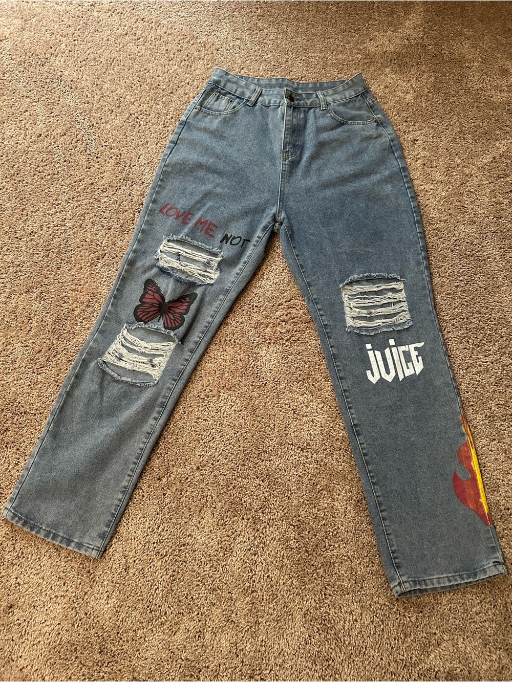 Distressed Women's Jeans with Graphic Details